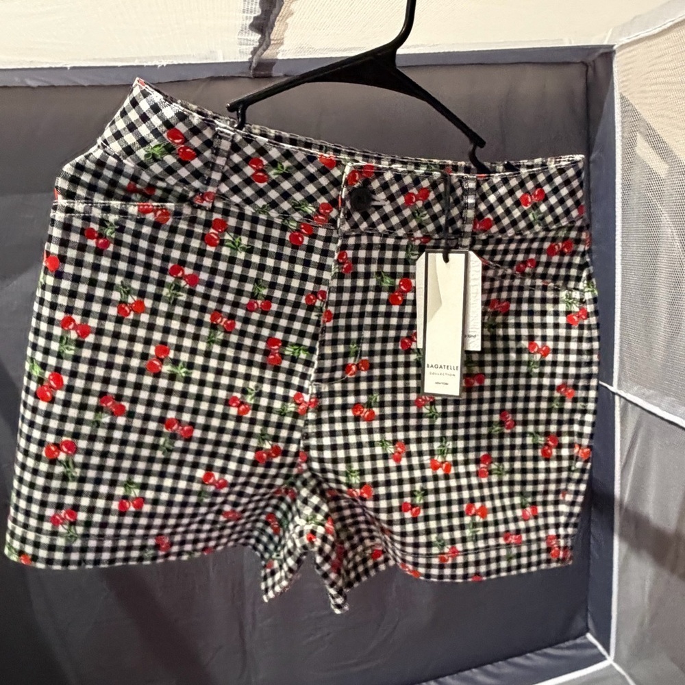 Bagatelle Black Gingham Cherry Print High Waist Shorts